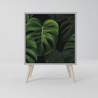 SIDEBOARD INFINITE MONSTERA, Grau, 57,5x42x77,5 cm, Schräge Buchenholzfüße - Buchefarben/Multicolor, Holzwerkstoff/Buchenholz (57.5/77.5/42cm) - SpaceRebels