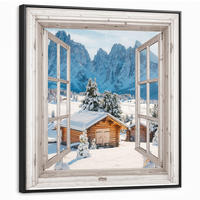 LEINWAND Bilder mit Rahmen - Winterlandschaft - Hütte - Berge - Ausblicke - Aussicht - Natur - 90x90 - Weiß Hochglanz, Textil (90/90cm) - MuchoWow