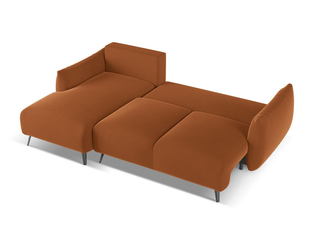 ECKSOFA mit Schlaffunktion Samt Stoff Orange - Terra cotta/Schwarz, Textil/Metall (162/242cm) - Makamii