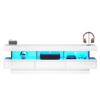 TV-LOWBOARD aus Spanplatte 160x38x50,5 cm Weiß Hochglanz mit LED-Beleuchtung und 3 Glasfächern - Weiß, Holzwerkstoff (160/50.5/38cm) - IVMEU