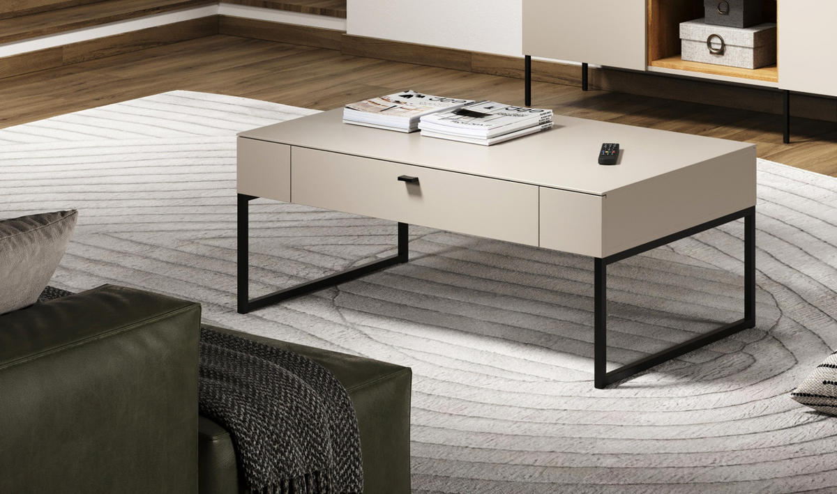 COUCHTISCH Kaschmir 110 cm, Wohnzimmertisch mit Schublade mit Soft-Close - Kaschmir, Holzwerkstoff/Metall (68/110/45cm) - Top.Furn