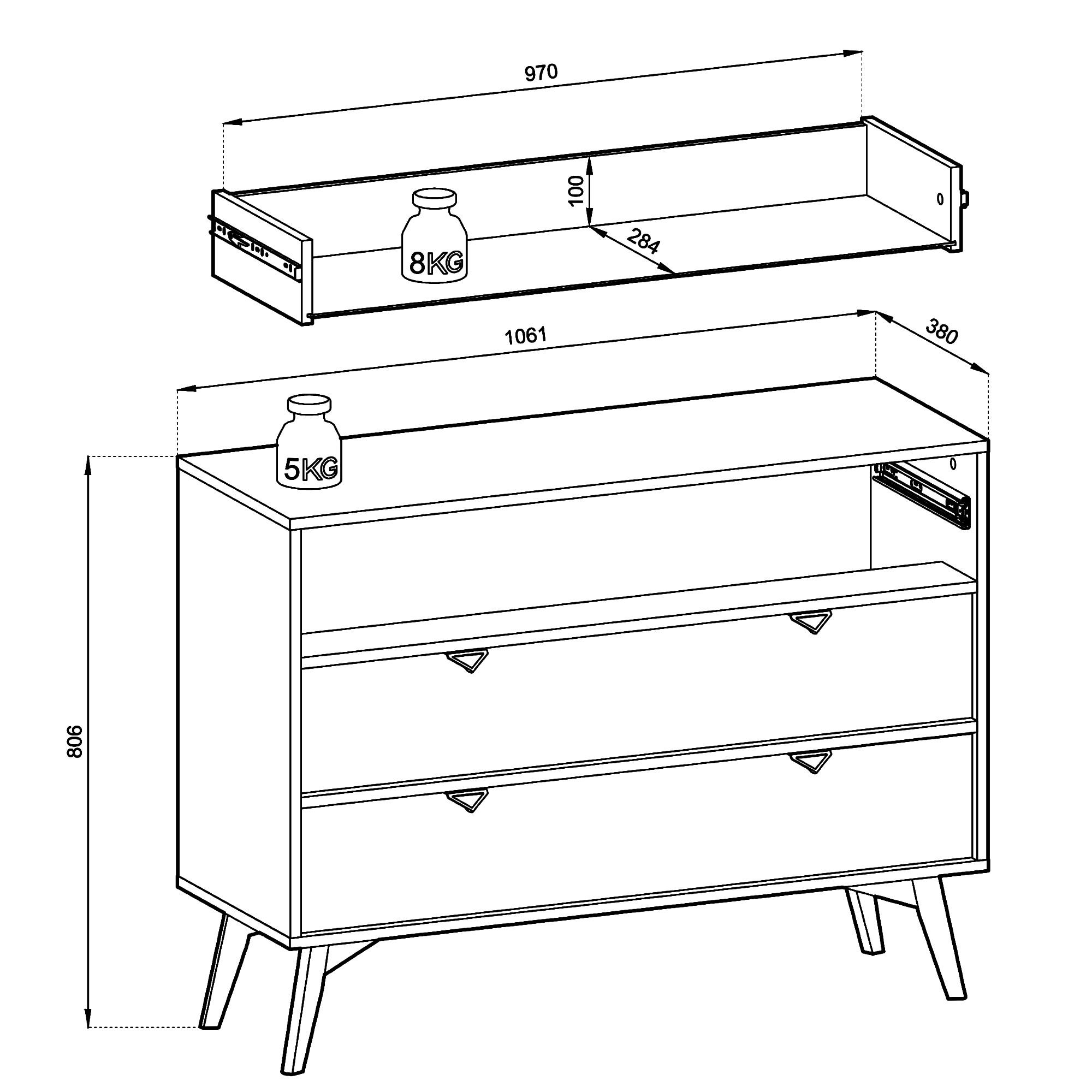 Thumbnail - Komodee Sideboard, Eukalyptusholz, Kunststoff, 3 Schubladen, 106x80x38 cm, Wohnzimmer, Kommoden & Sideboards, Sideboards