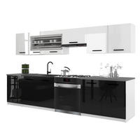 KÜCHENZEILE Italia 4 260 cm, mit Arbeitsplatten, Weiß-Schwarz - Schwarz/Weiß, Holz (260/143/60cm) - B BELINI GROUP