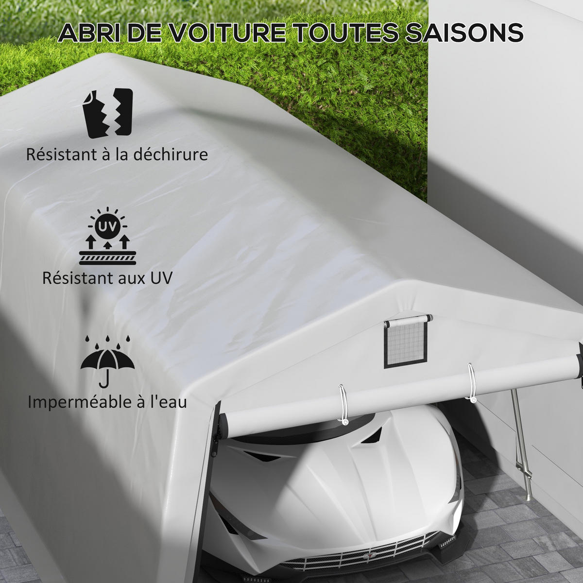 CARPORT DE-12604 620/330/240 cm 150 g/m² wasserdicht mit Rolltür Grau - Hellgrau, Kunststoff (330/240/618cm) - ComfortXL