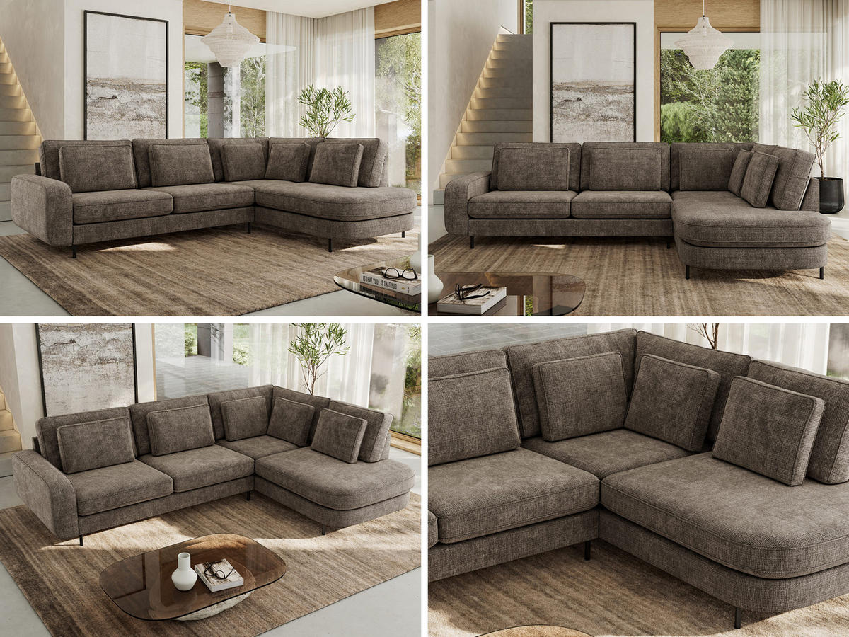 ROHOVÁ SEDAČKA CALENO L - Hnědá hladký senil - Levá Strana - černá/hnědá, kov/textil (317/225cm) - MKS