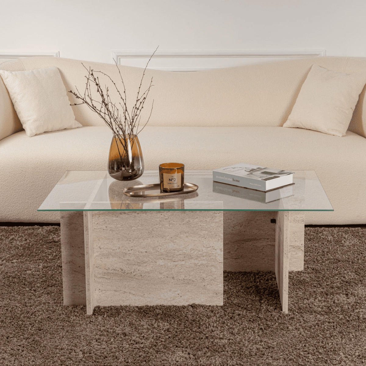 COUCHTISCH mit glasplatte noah 105/65/40 cm - Beige, Holzwerkstoff (105/65/40cm) - Calicosy