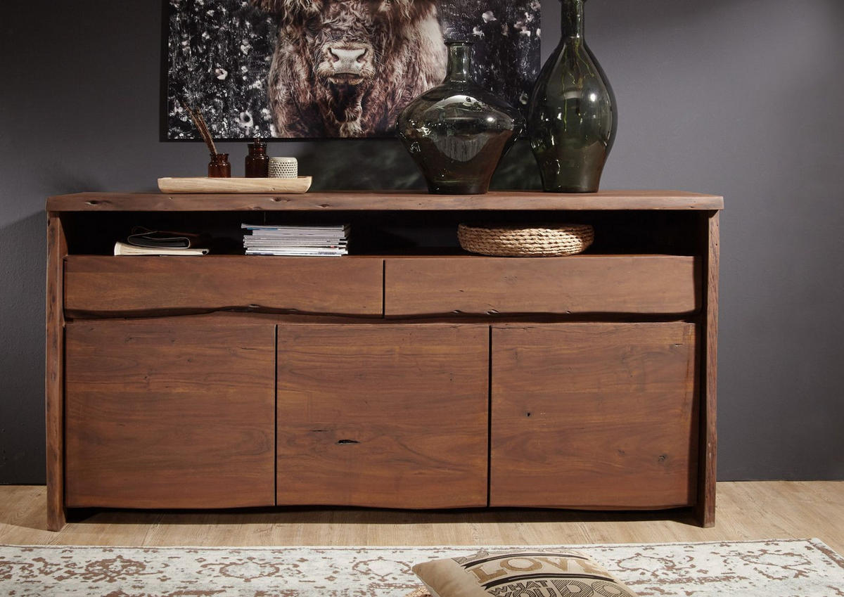 SIDEBOARD Akazie 191x45x96 braun lackiert PURE ACACIA #202 - Braun, Holz (191/96/45cm) - Massivmoebel24