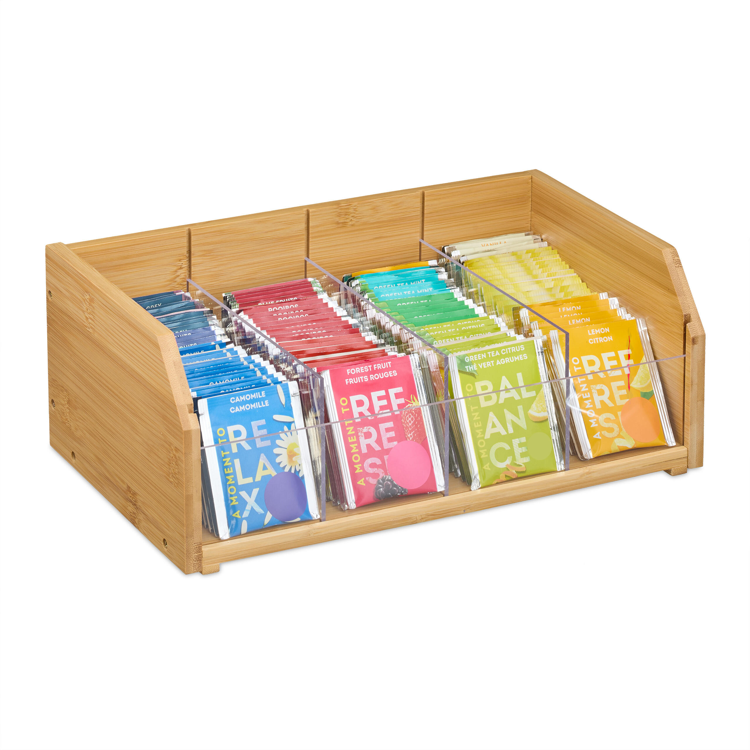 TEE-ORGANIZER - Hellbraun, Holz/Kunststoff (31/12/19cm) - Relaxdays
