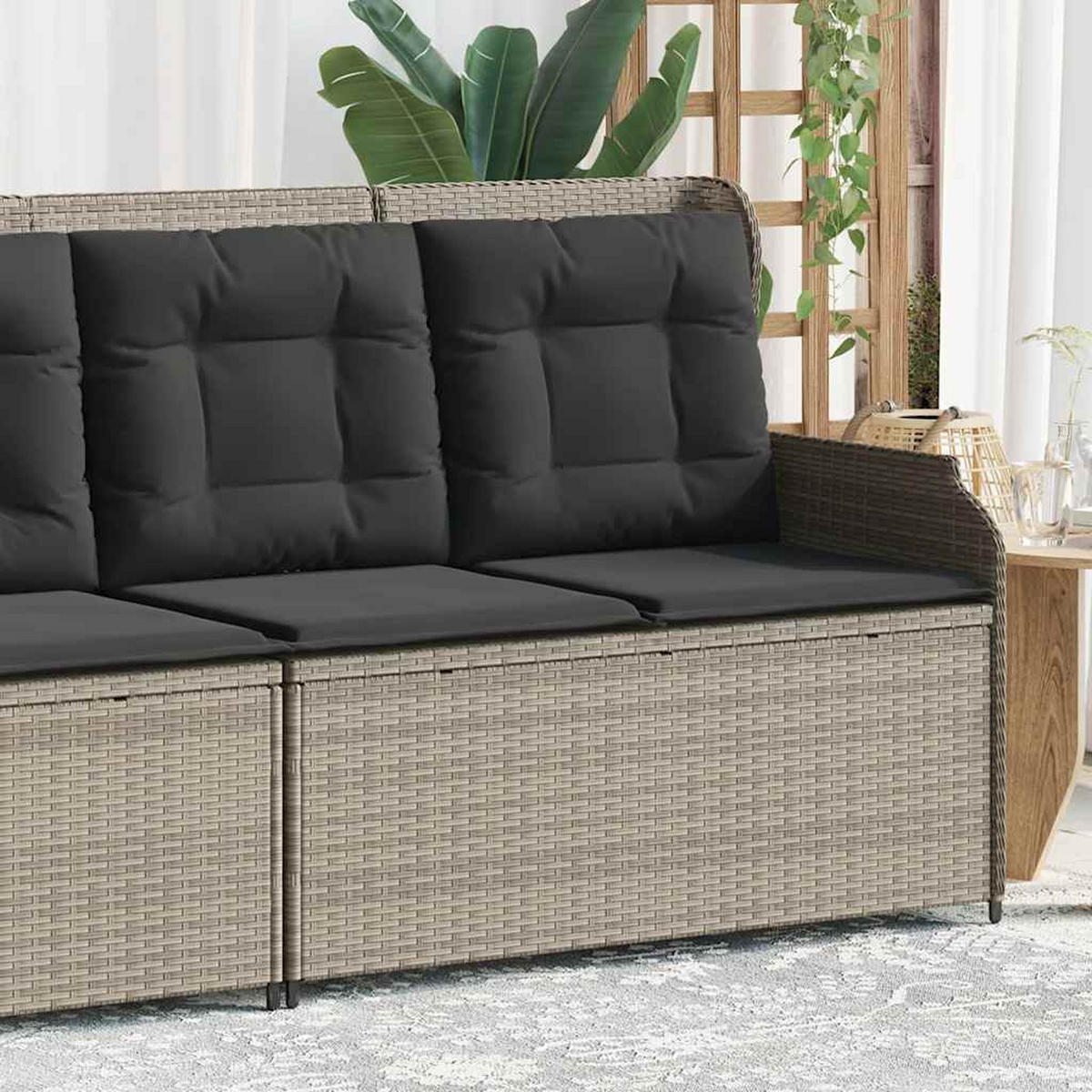 GARTENBANK Verstellbar mit Kissen Hellgrau Poly Rattan - Grau, Kunststoff (95/95/110cm)