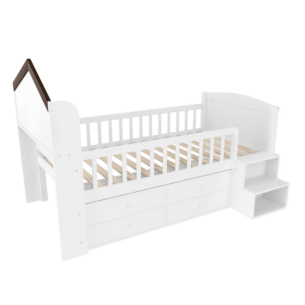 KINDEREINZELBETTEN aus Kiefernholz 90x200 cm in Weiß mit LED-Beleuchtung & Stauraum - Weiß, Holz (90/200cm) - Modfu