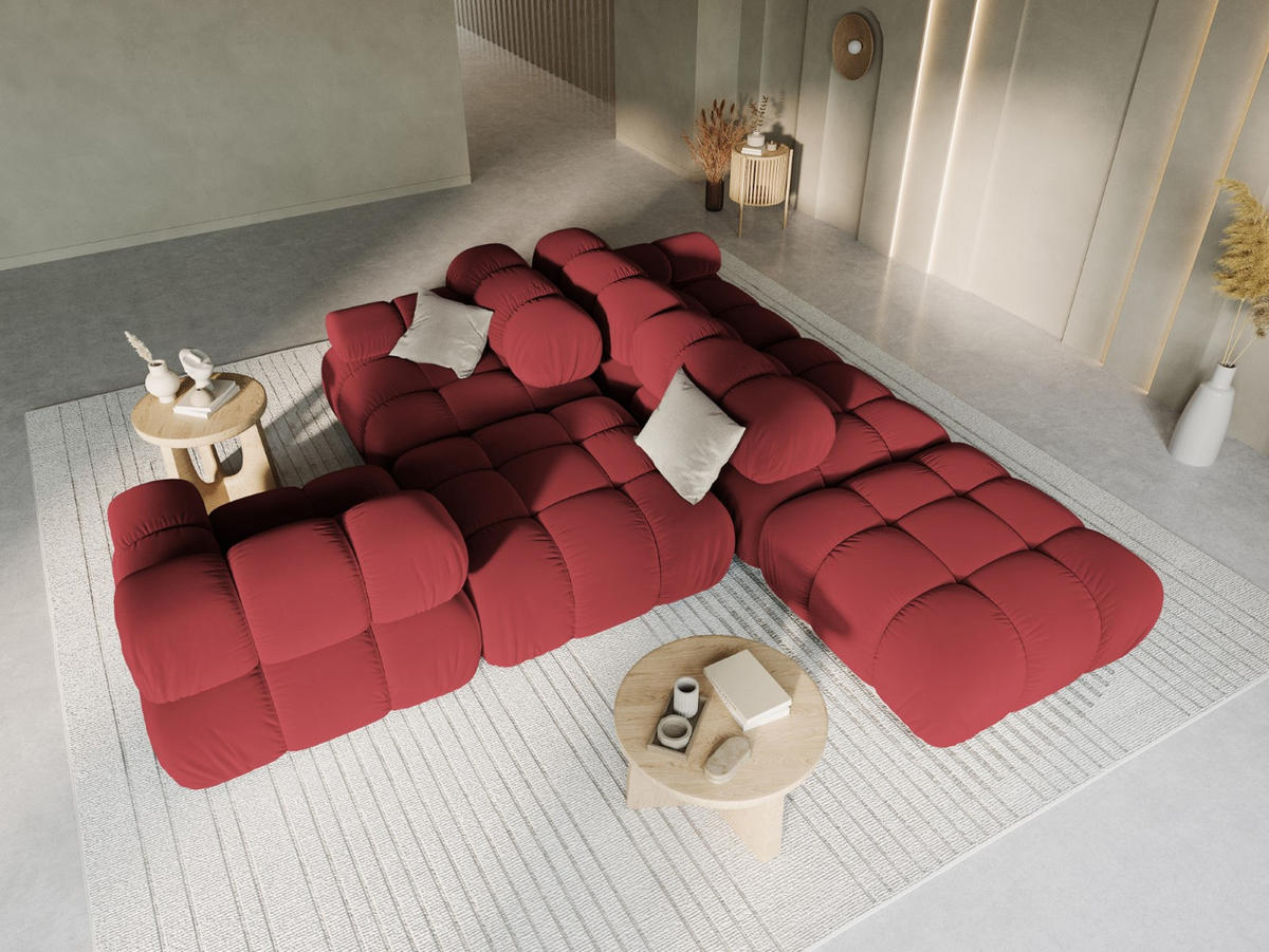 MODULARES-SOFA links Bellis aus Samt dunkelrot 4 Sitzplätze - Dunkelrot, Textil (94/63/282cm) - Micadoni