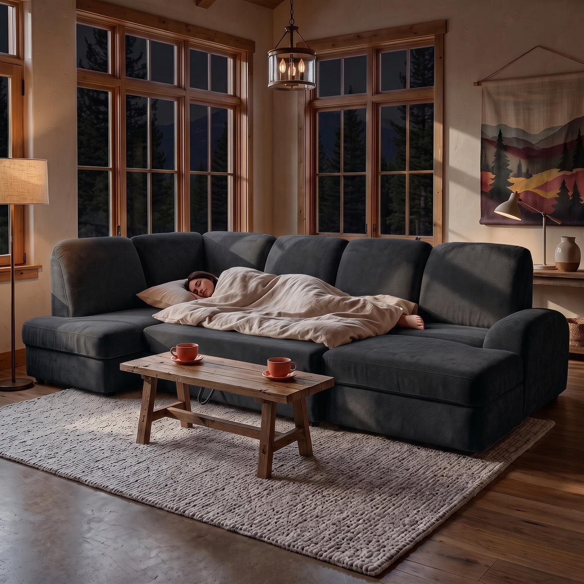 ECKSOFA VIBE U Links mit Schlaffunktion 129x263 Chenille Anthrazit - Anthrazit/Schwarz, Holz/Kunststoff (280/102/186cm) - Muffo