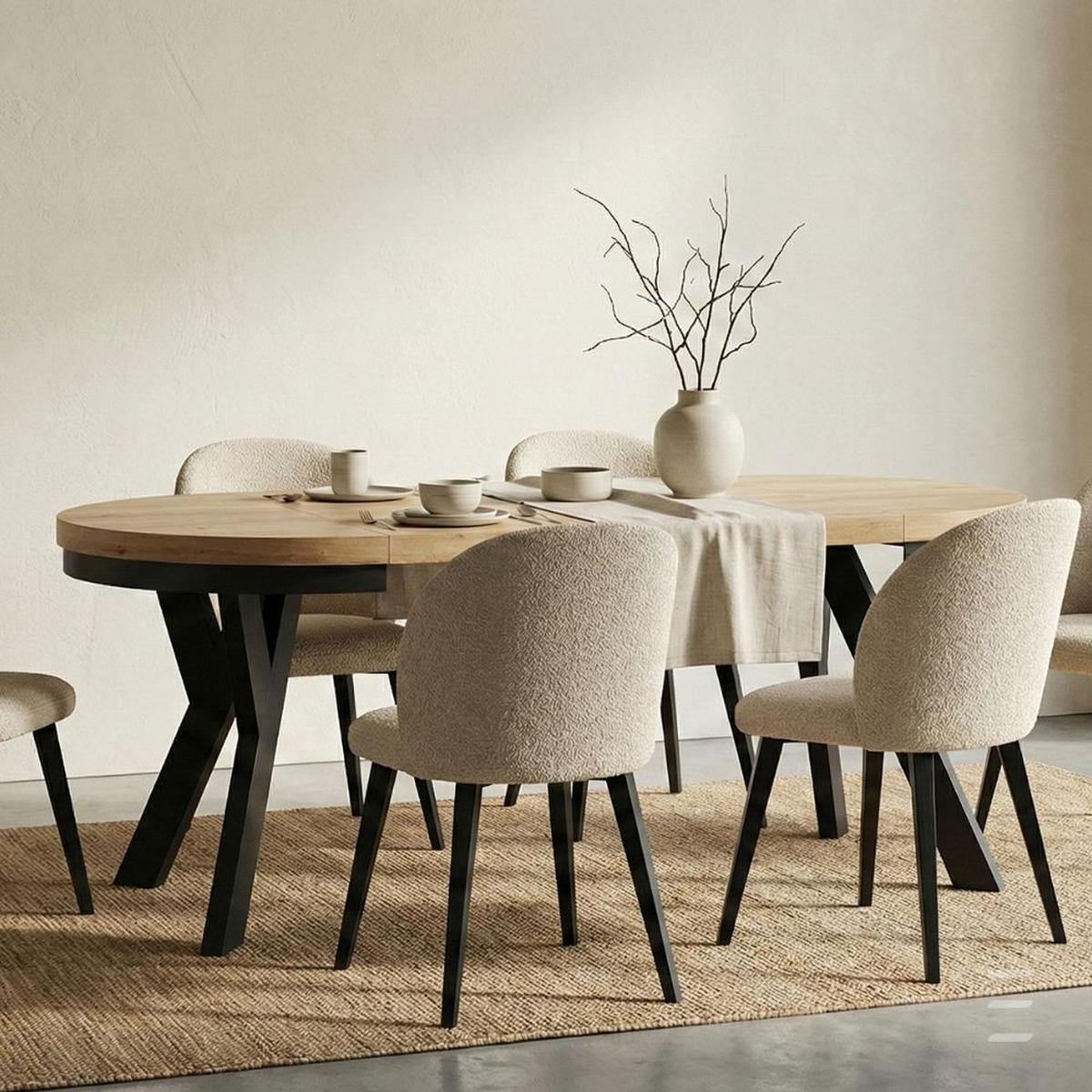 ESSTISCH Runder Ausziehbarer PERO 90/190 mit einem Ring-Gestell, Franklin Nuss / Schwarz - Dunkelbraun/Schwarz, Holz (190/90/77cm) - Dekori_Interiors