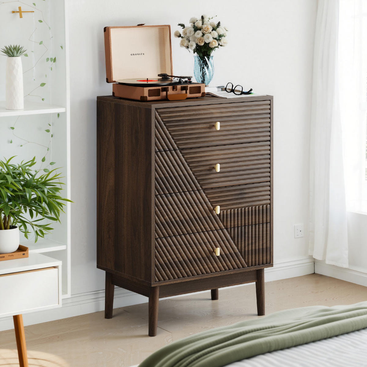 KOMMODE 60/40/90 cm in Walnuss mit 4 Schubladen im Mid-Century-Stil - Walnussfarben, Holzwerkstoff (60/90/40cm) - BEAOK