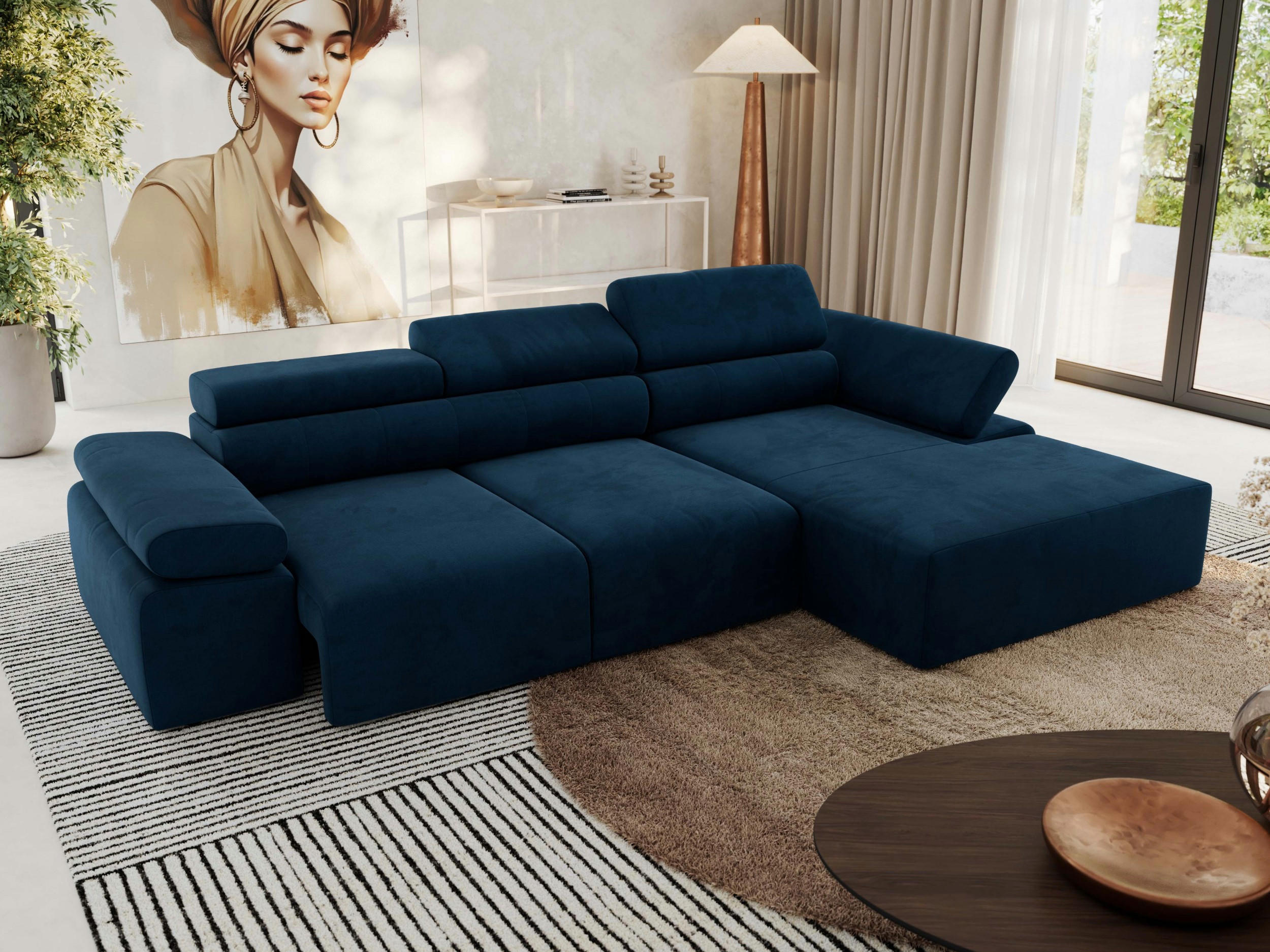 ECKSOFA RILASSO L Dunkelblau Velvet - rechts - Schwarz/Dunkelblau, Kunststoff/Textil (174/296cm) - MKS