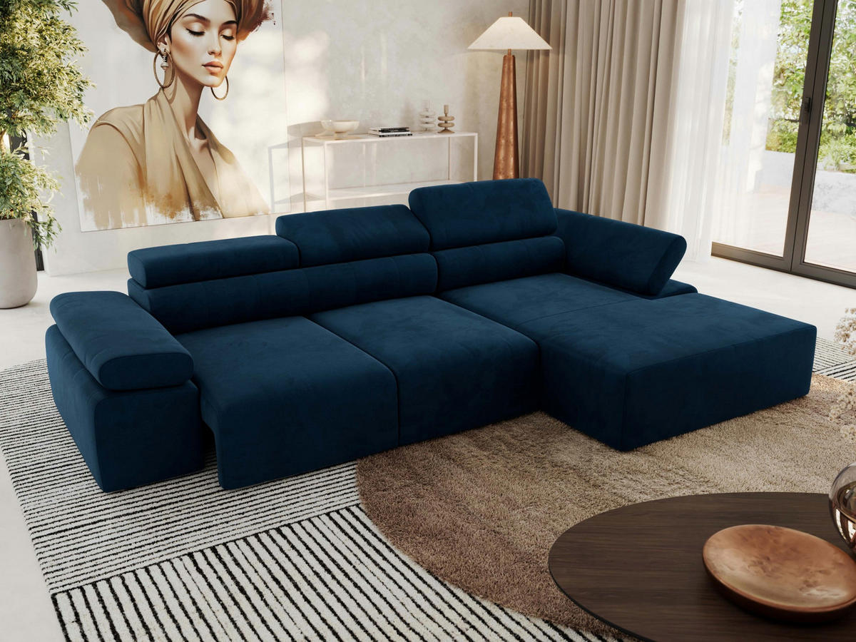 ECKSOFA RILASSO L Dunkelblau Velvet - rechts - Schwarz/Dunkelblau, Kunststoff/Textil (174/296cm) - MKS