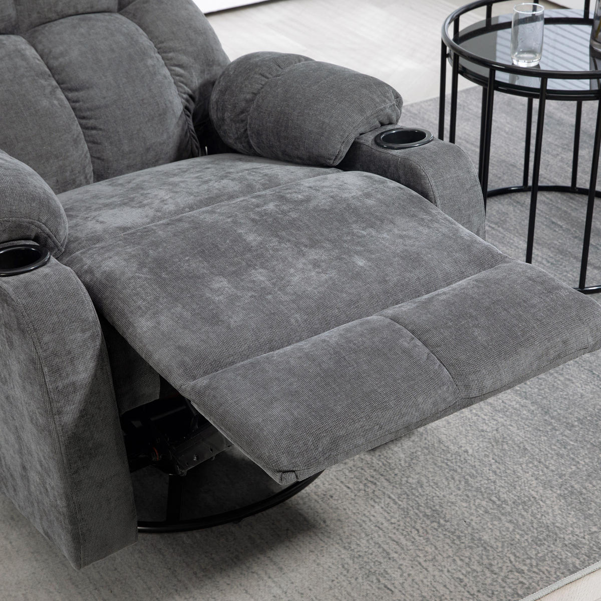 RELAXSESSEL DE-06295 mit Fußstütze, drehbar, Schaukelfunktion Dunkelgrau - Dunkelgrau, Textil/Metall (96/108/88cm) - ComfortXL