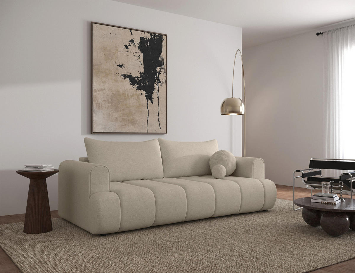 3-SITZER-SOFA Dandelino Hellbeige mit Schlaffunktion - Ecru/Schwarz, Kunststoff/Textil (250/90/112cm) - Selsey