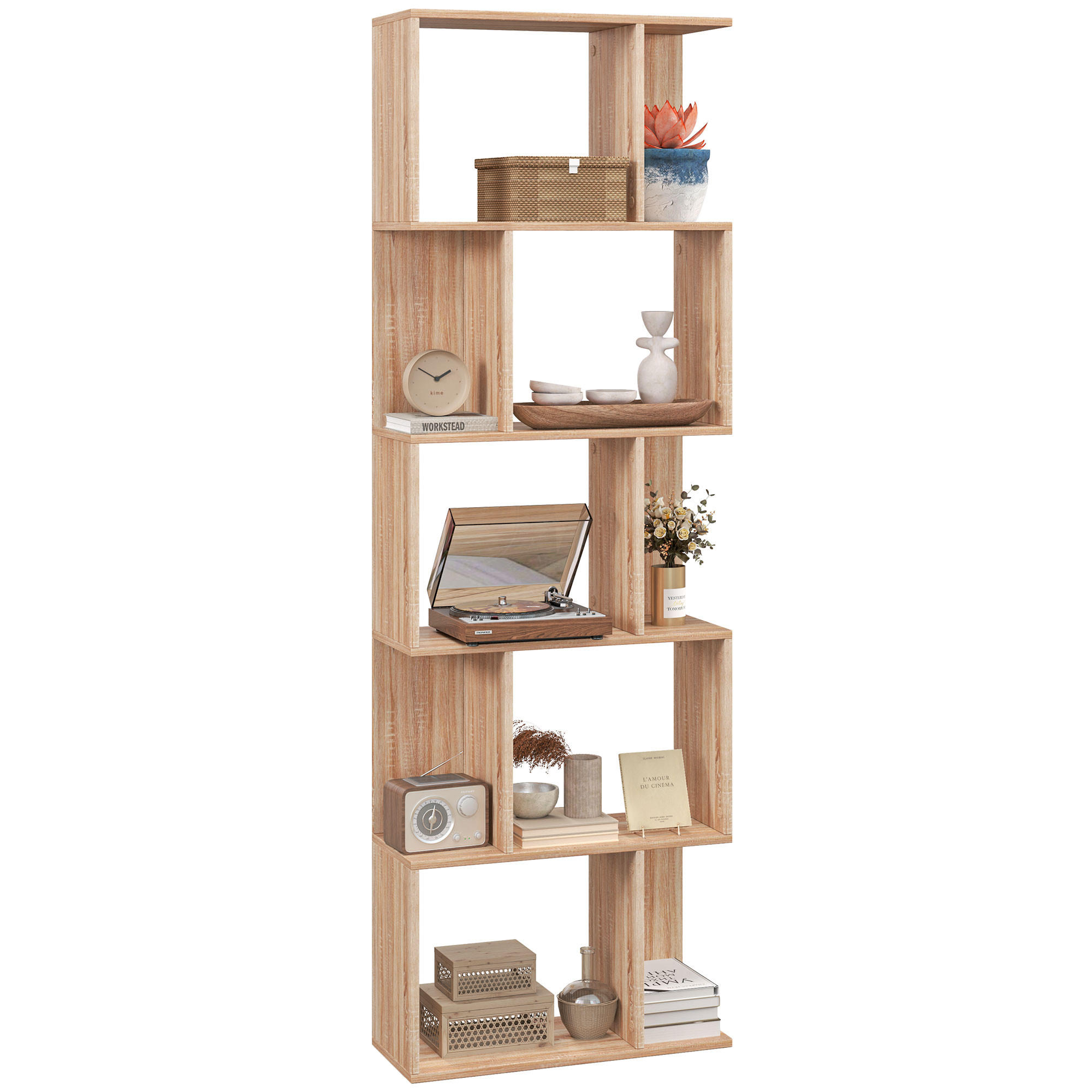 BÜCHERREGAL,5-STUFIG S-förmig 24x60x184,5cm,natur - Beige, Holzwerkstoff (60/184.5/24cm) - Vallsero