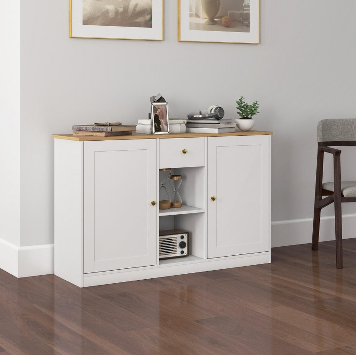 SIDEBOARD aus Spanplatte 120x35x75,2 cm Weiß mit Schublade, 2 Türen und offenen Ablagen - Weiß, Holz (120/75.2/35cm) - IVMEU