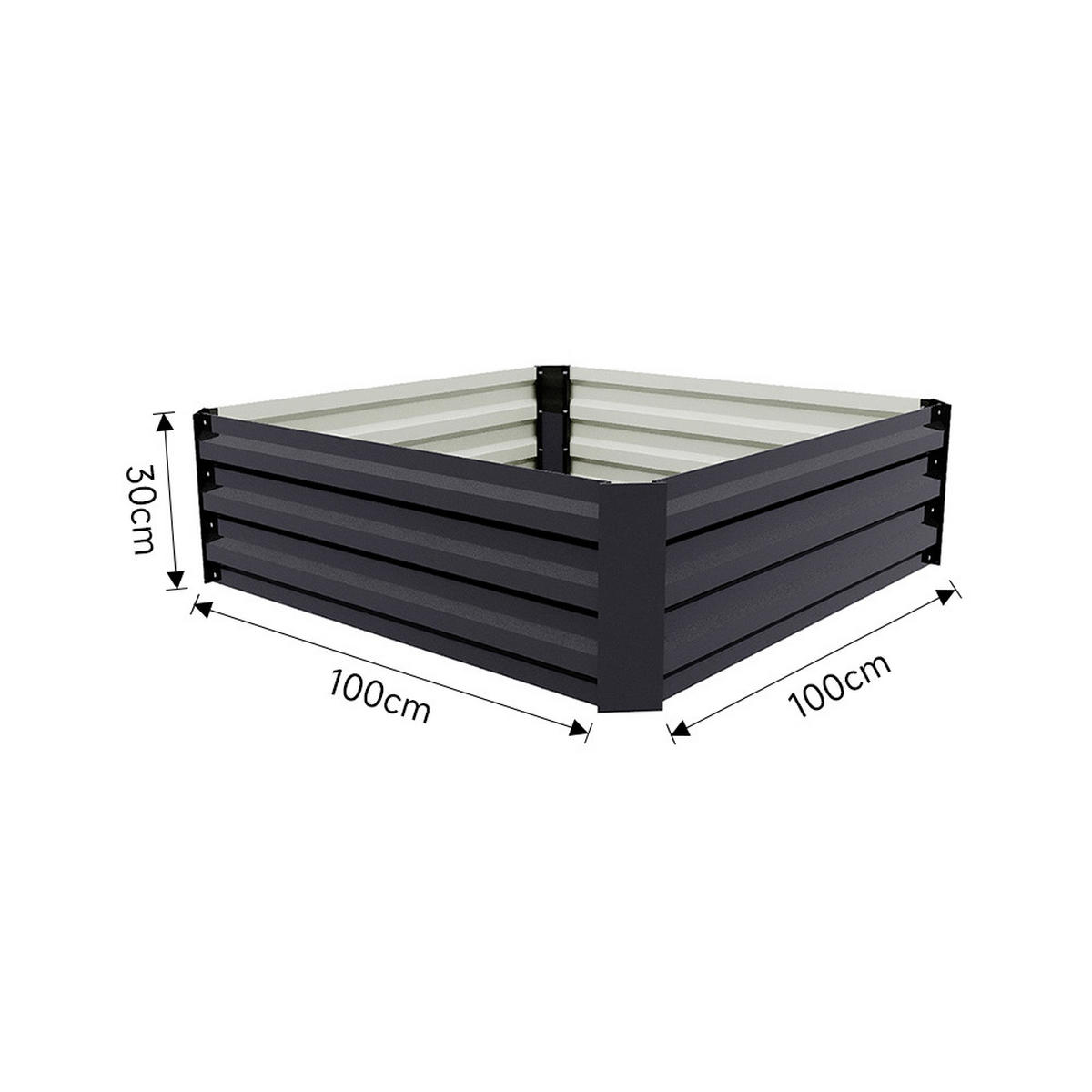 HOCHBEET Pflanzkasten aus verzinktem Stahl in Anthrazit Quadratischen Blumenkasten für Garten und Balkon, 100 × 100 × 30 cm 4,85 kg - Dunkelgrau, Metall (100/30/100cm) - Livingandhome
