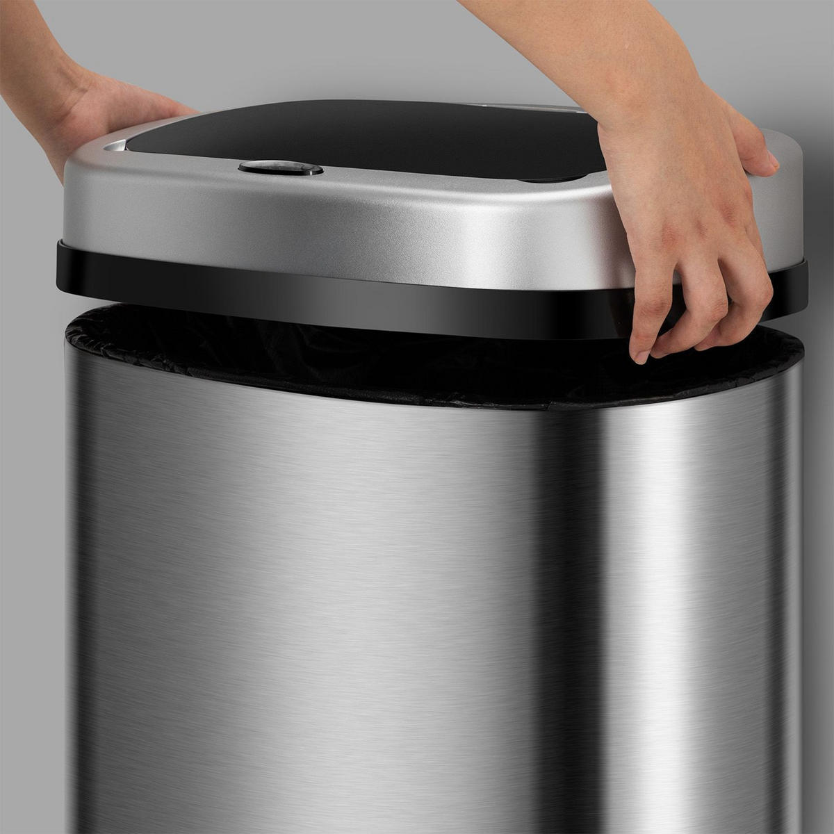 MÜLLEIMER viereckig 70L silber mit Sensor - Silberfarben, Metall (40/73/29cm) - Juskys