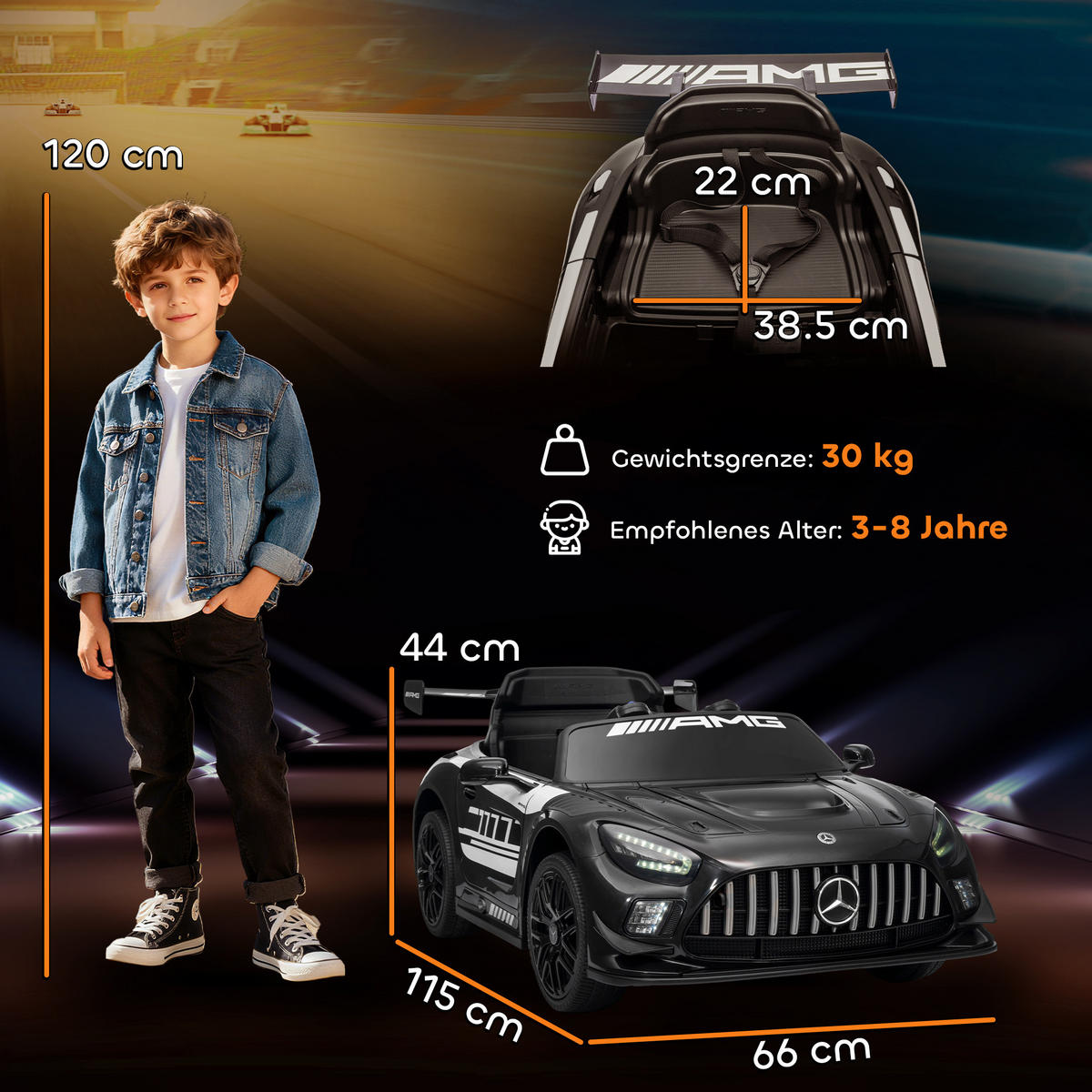 KINDER-ELEKTROAUTO Mercedes-AMG 12V mit Fernbedienung Musik Leuchte - Schwarz, Metall (115/66/44cm) - AIYAPLAY