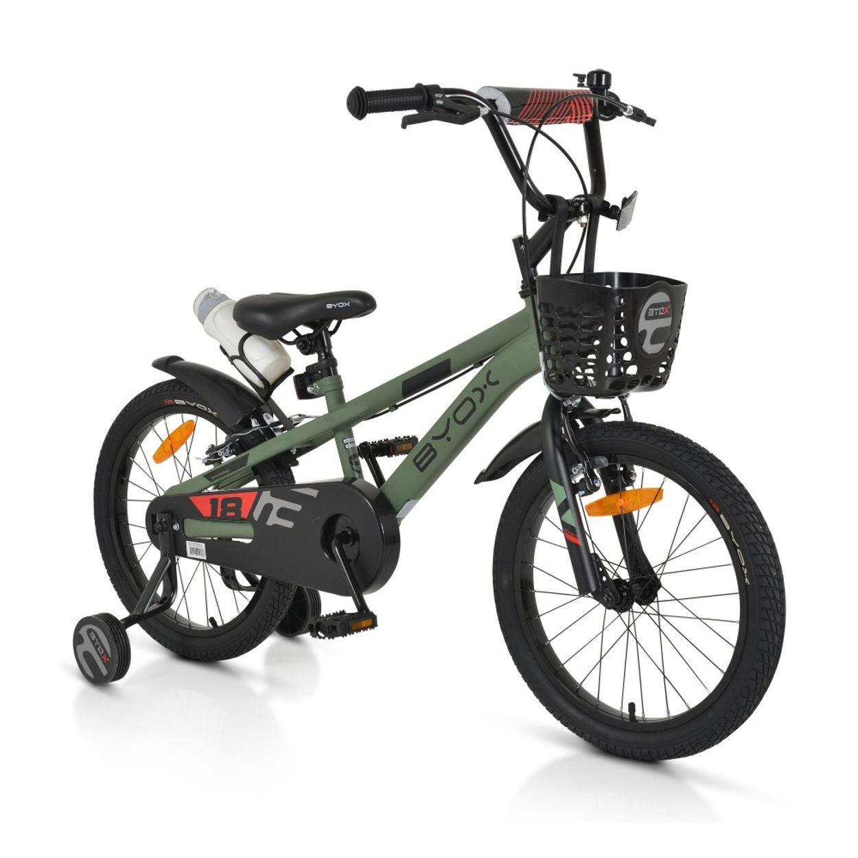 KINDERFAHRRAD Challenge 18 Zoll grün Frontkorb Flasche Stützräder ab 5 Jahre - Grün, Metall (84cm)