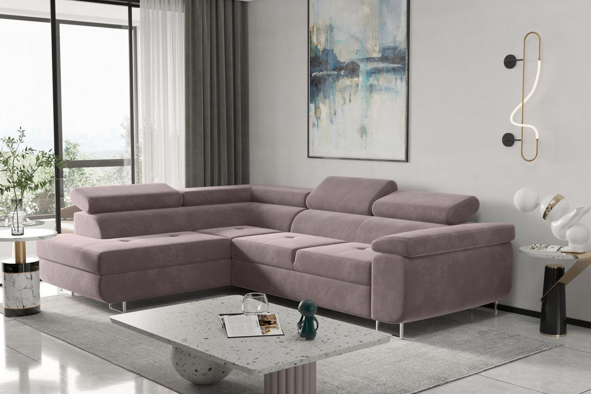 ECKSOFA mit Schlaffunktion und Bettkasten ATOM Violett Links - Violett, Holz/Textil (202/275cm) - Kaiser Möbel
