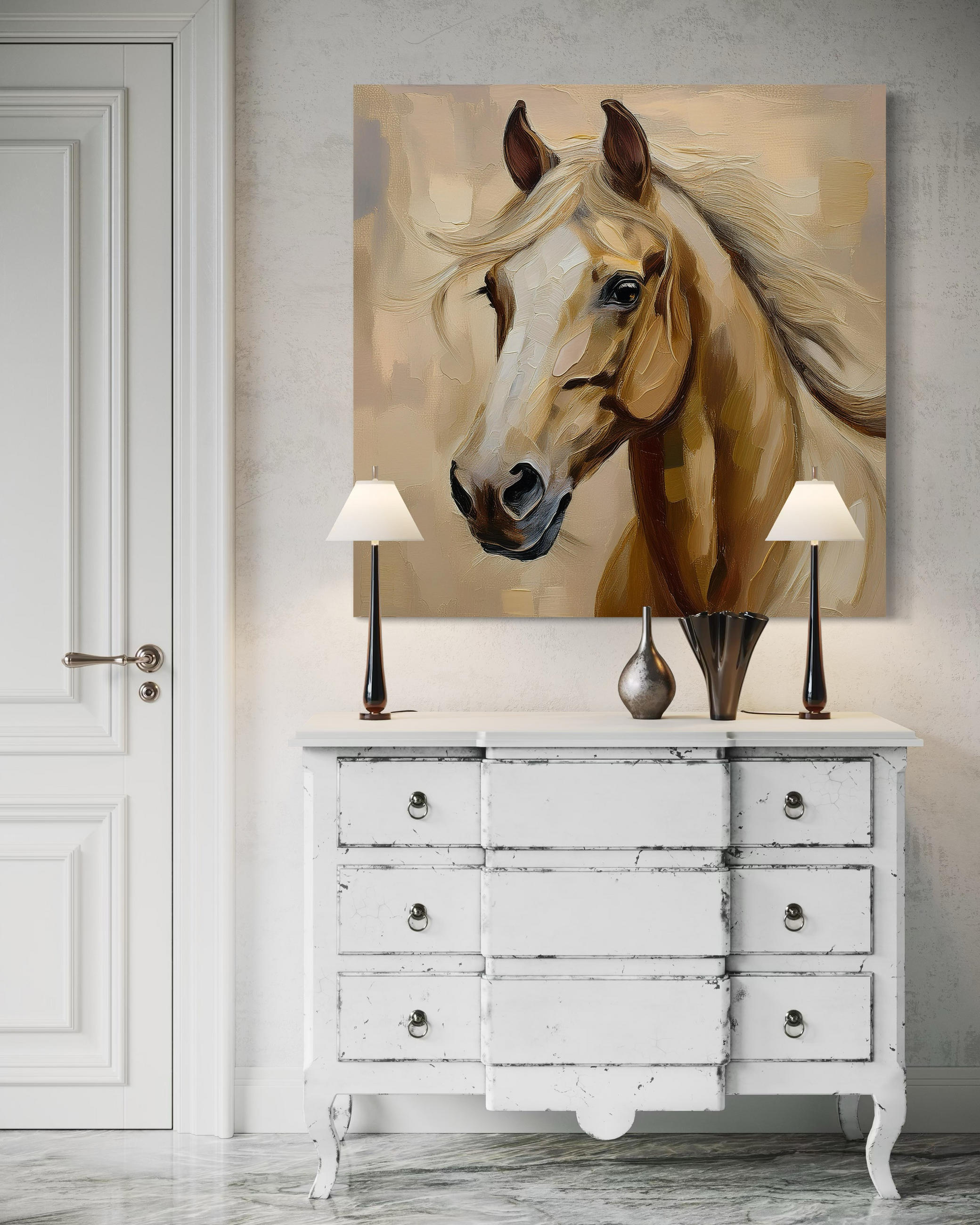 WANDBILD gemalte tiere pferd - Braun, Textil (50/50cm) - Feeby