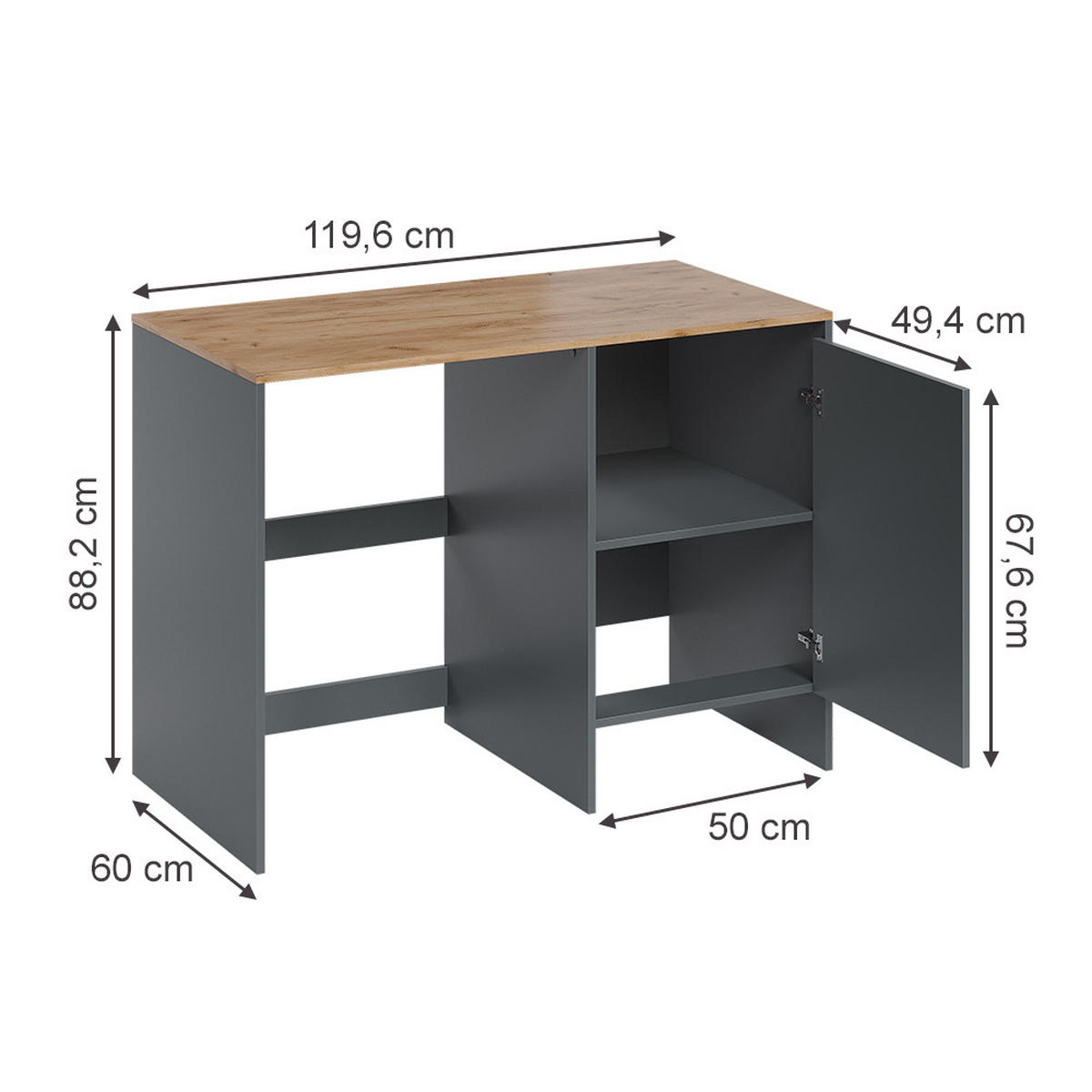 SKRINKA NA PRÁČKU Viktor, antracitová/Dub Goldkraft, 119.6 x 88.2 cm s 1 dverami - dub medový/antracitová, kompozitné drevo (119.6/88.2/60cm) - Vicco