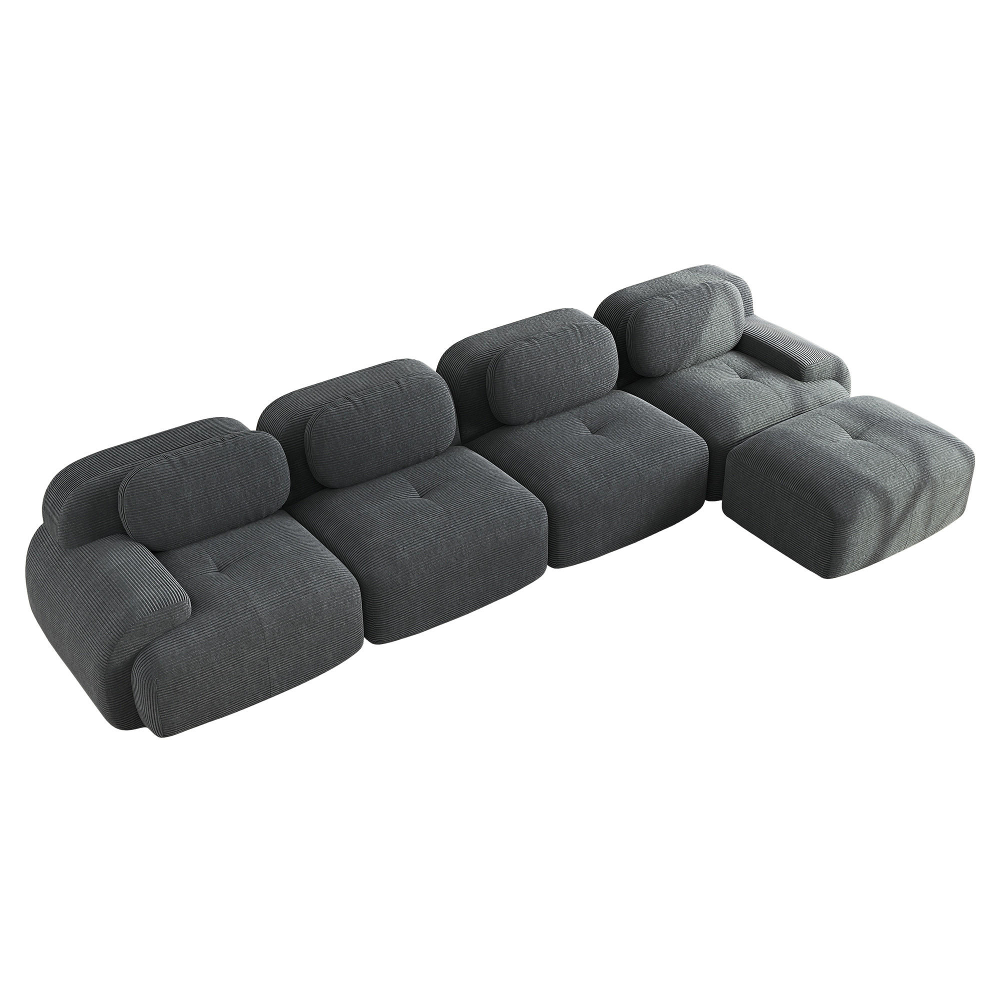 ECKSOFA 388×178×75 cm aus Cordstoff rahmenlos modular mit 1 Ottoman, grau - Grau, Textil (178/388cm) - Luhomfu