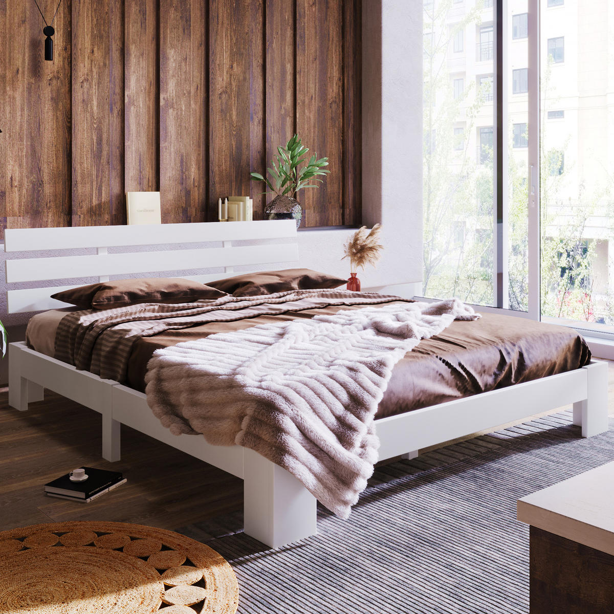 BETT 140/200 cm aus Massivholz mit Lattenrost, weiß - Weiß, Holz (140/200cm) - Redom