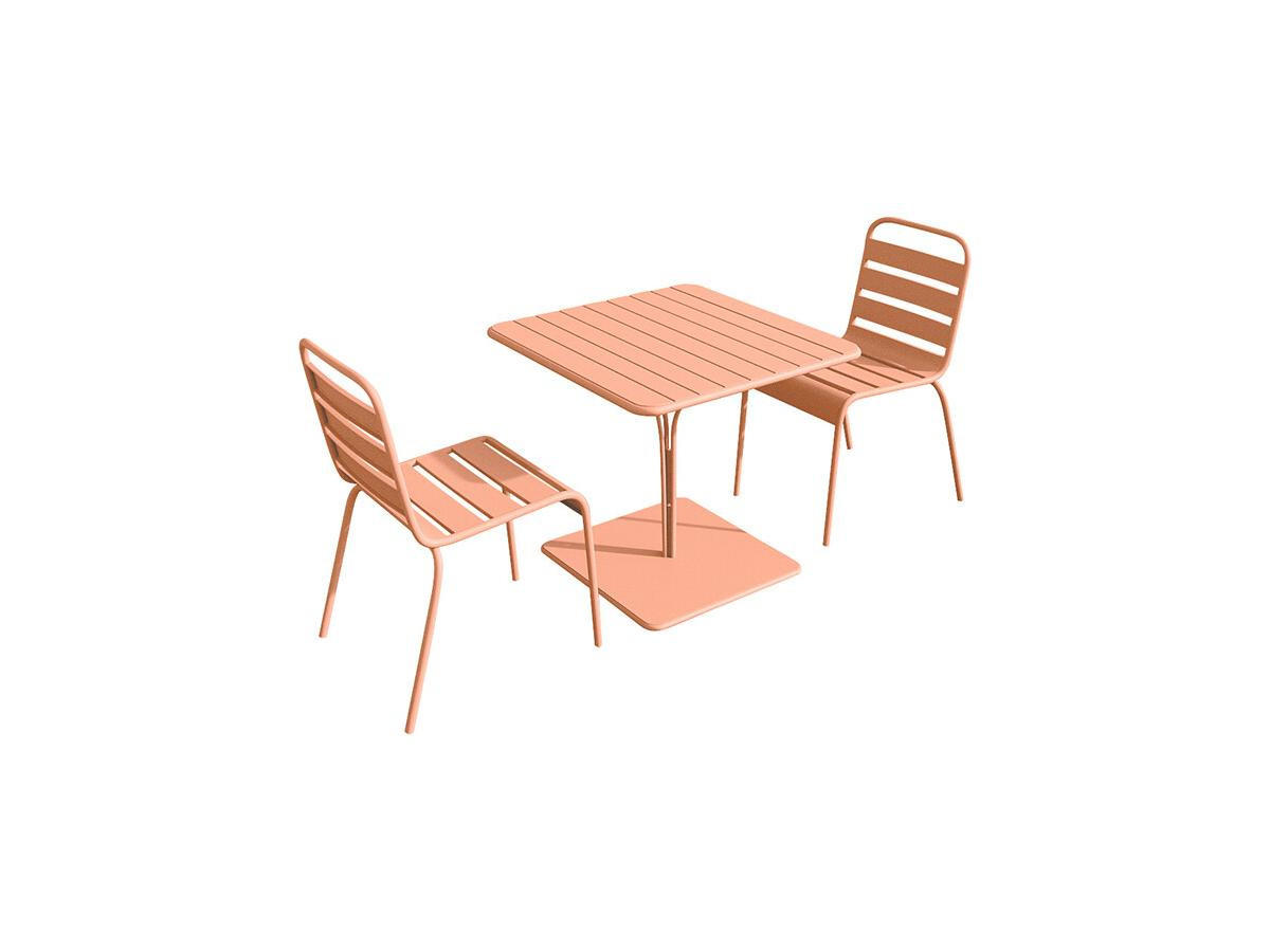 GARTEN-ESSGRUPPE: Tisch L. 80 cm + 2 stapelbare Stühle - Metall - Hellorange - MIRMANDE von MYLIA - Orange, Metall - Vente-Unique