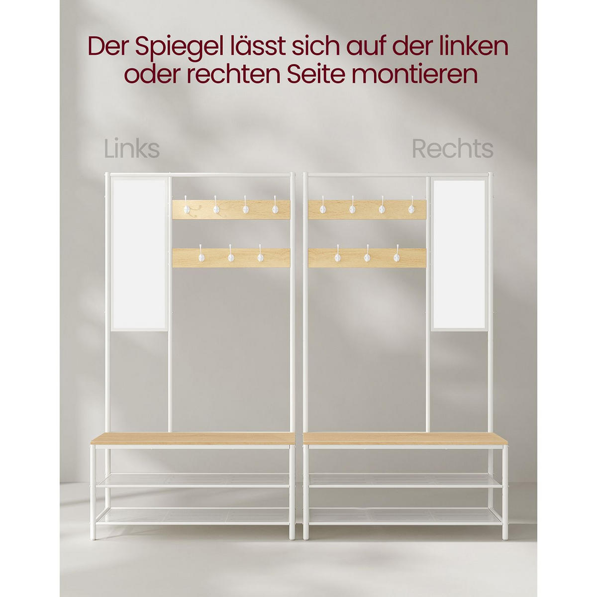 GARDEROBENSTÄNDER DUBLIN - Weiß, Holzwerkstoff (98/180/35cm) - Hansiro