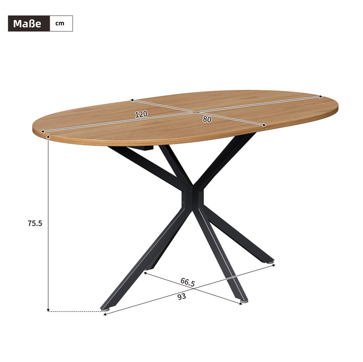 ESSTISCH 120/80/75,5 cm in Natur mit Kreuzbeinen für 4–6 Personen - Naturfarben, Holzwerkstoff (80/120/75.5cm) - BEAOK