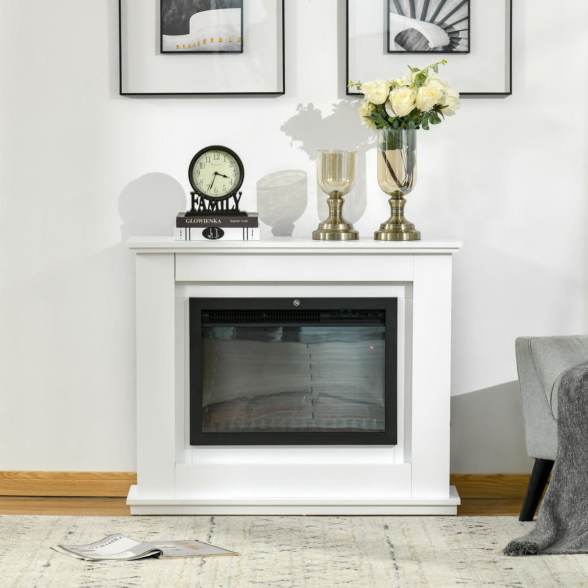 ELEKTROKAMIN DE-17015 Große Größe 2000 W LED-Flamme Weiß - Weiß, Holzwerkstoff (98/80/27.5cm) - ComfortXL