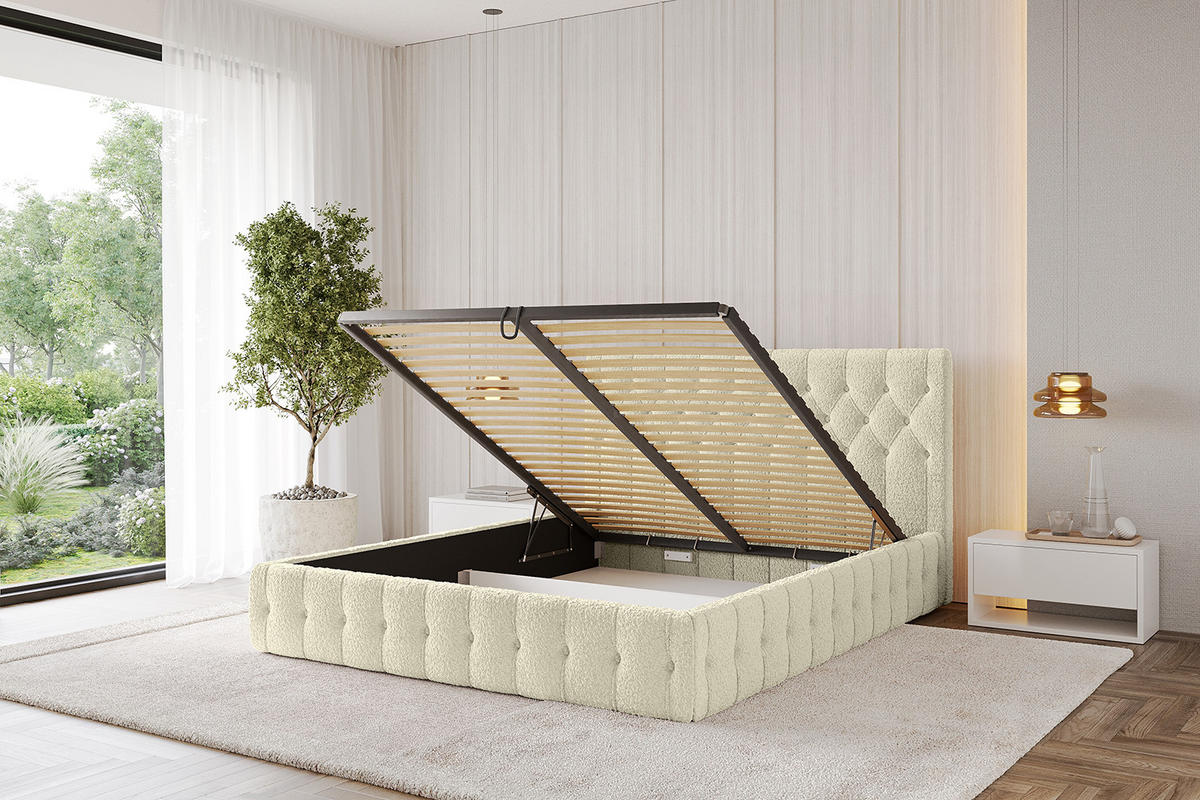POLSTERBETT mit Bettkasten und Lattenrost, Bett mit Matratze H3/H4 - LARO 160x200 Beige - Taupe, Holzwerkstoff/Textil (160/200cm) - ALTDECOR