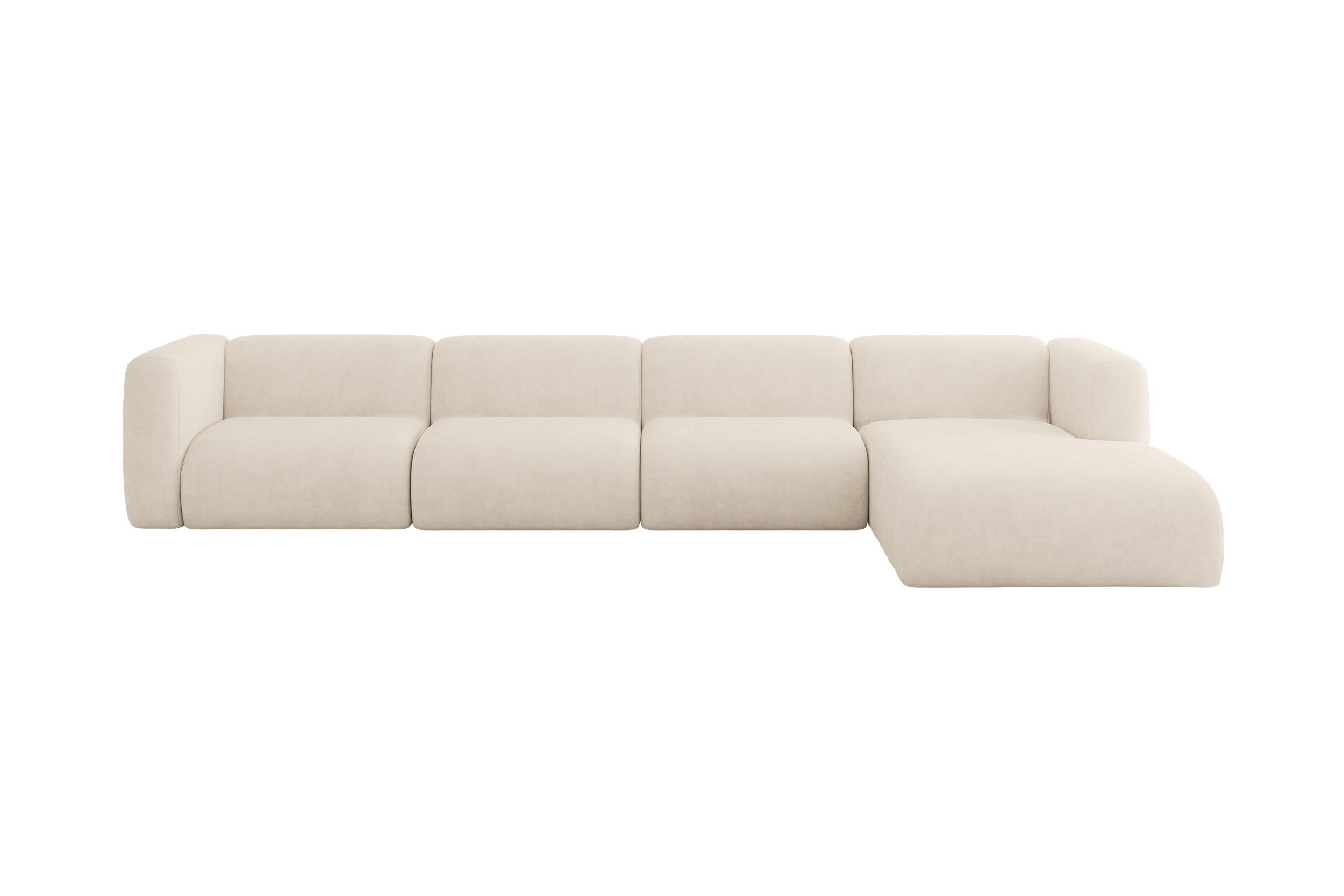 ECKSOFA Ottomane Rechts MIRA-L3 409x179x70 Beige Velours - Greige/Beige, Holzwerkstoff/Kunststoff (409/179cm) - ALTDECOR