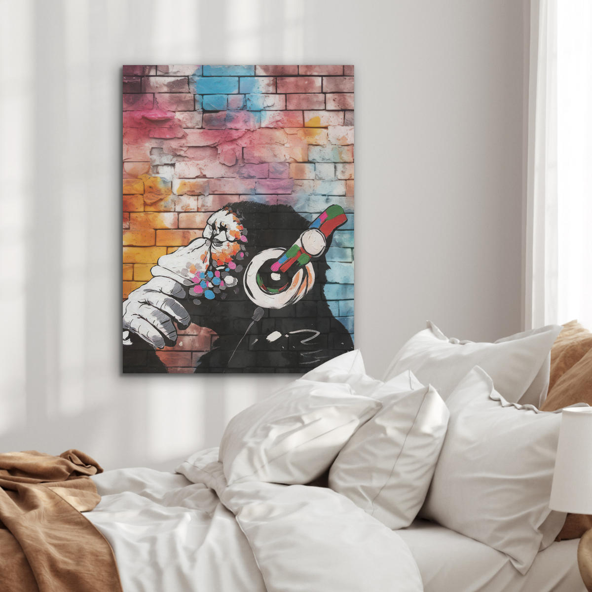 AKUSTIKPANEEL Affe - Graffiti - Musik 60x80 cm - Multicolor, Textil (60/0.9/80cm) - MuchoWow
