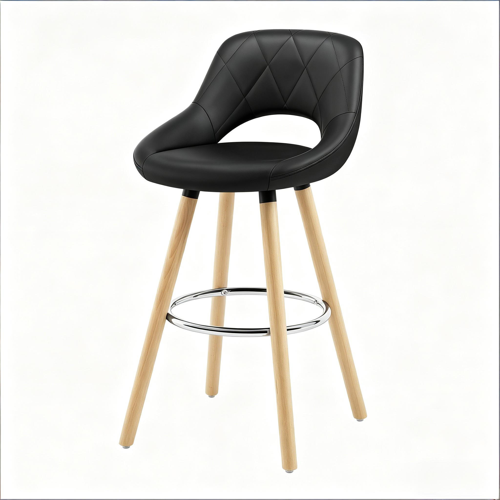 BARHOCKER Schwarz 1er-Set mit Rückenlehne und Massivholzbeinen - Schwarz, Holz (43/70/40cm) - PANGIVO