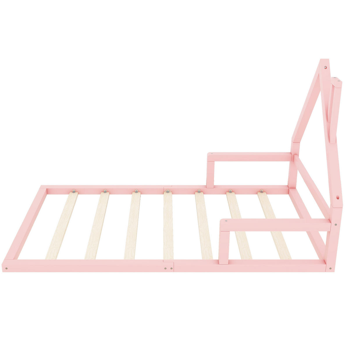 KINDERBETT 90/200 cm in Hausform aus massivem Kiefernholz in Rosa - Rosa, Holz (90/200cm) - BEAOK