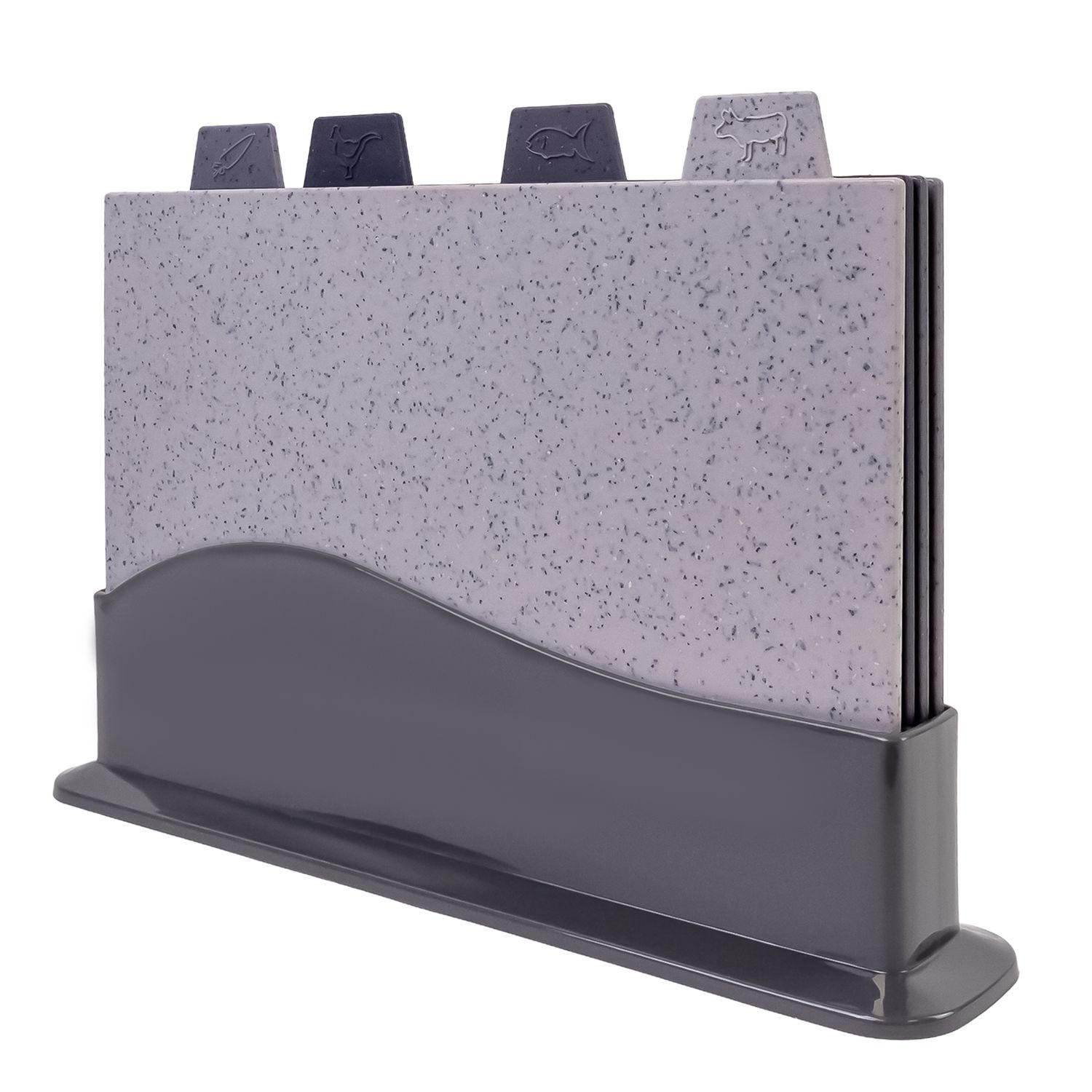 SCHNEIDEBRETT Set mit Halterung (5-tlg.) - Grau, Kunststoff (7/34cm) - Intirilife