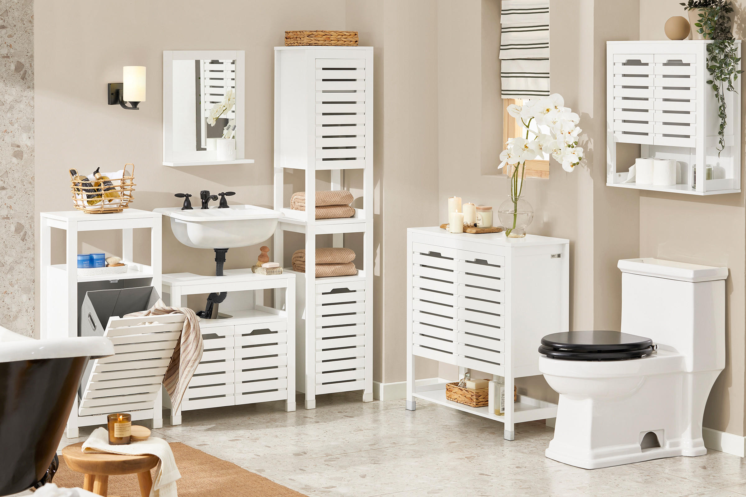 WÄSCHESCHRANK Weiß - Weiß, Holzwerkstoff (42/90/30cm) - SoBuy
