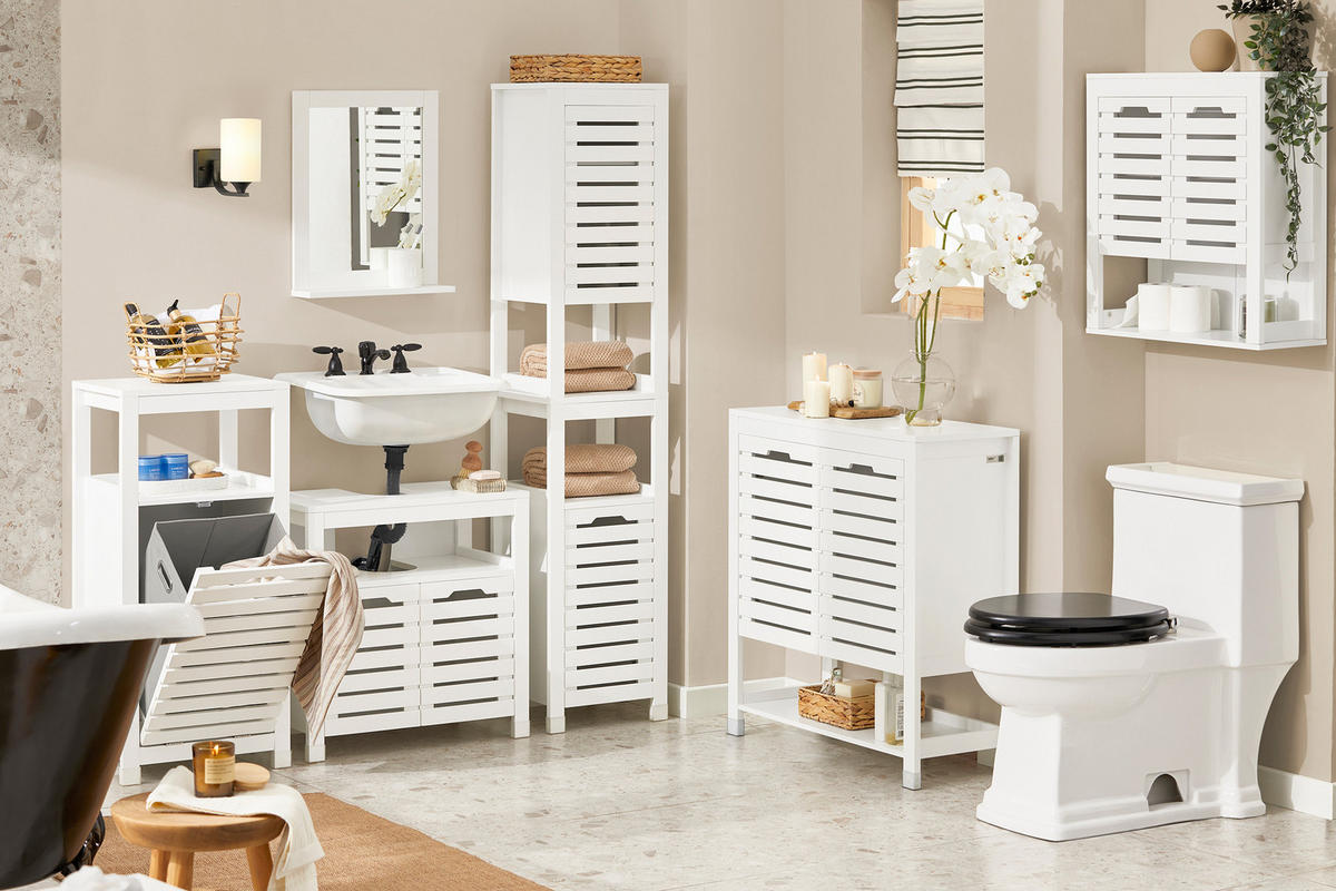 WÄSCHESCHRANK Weiß - Weiß, Holzwerkstoff (42/90/30cm) - SoBuy