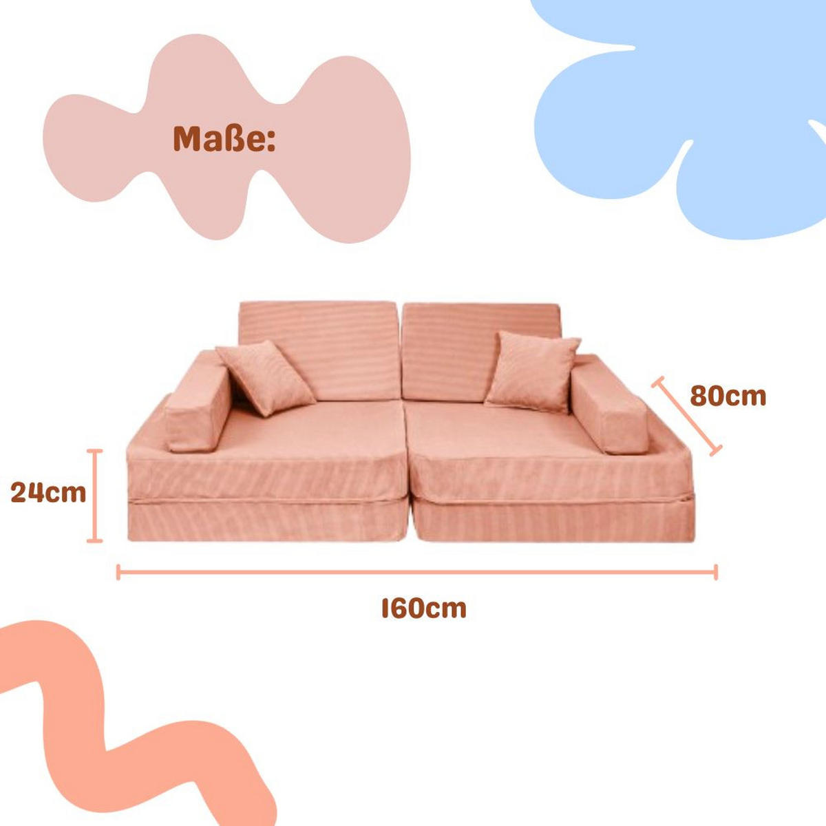 KINDERSOFA, Angelove, Cordsamt, Ziegel - Dunkelorange, Textil (160/24/80cm) - MeowBaby
