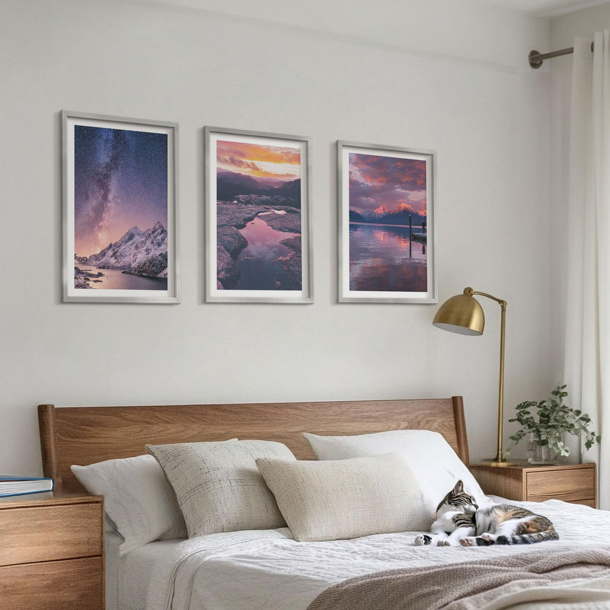 WANDBILDER 3er Set - 40x60 cm Silberner Rahmen - Berge, Wasser, wunderschöne Landschaften - Silberfarben, Kunststoff (40/60cm) - ArtPrintCave