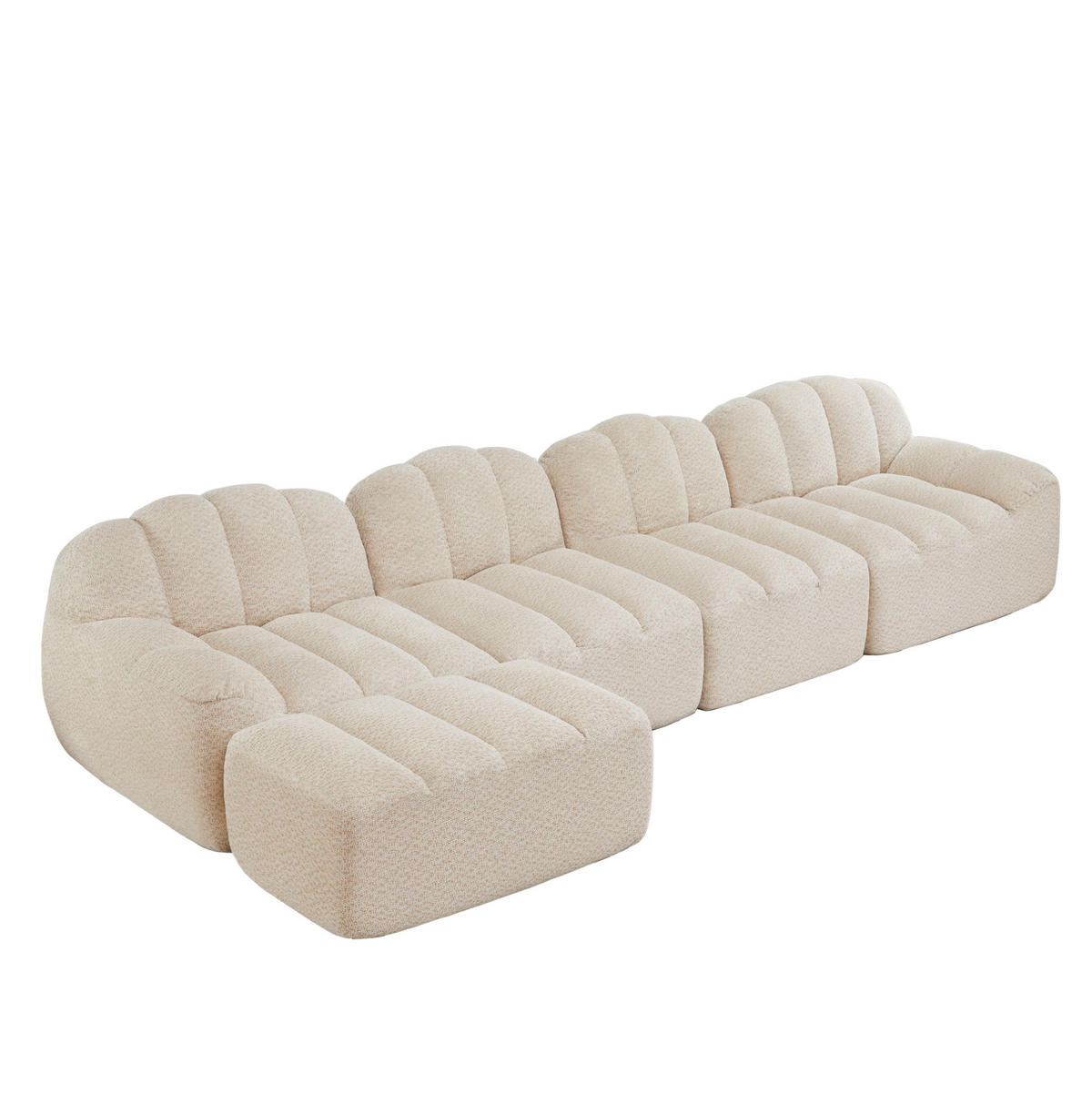SOFA modular 4-Sitzer mit Ottoman Granulierter Fleece Beige White - Beige, Kunststoff (165/366cm) - Meubliv