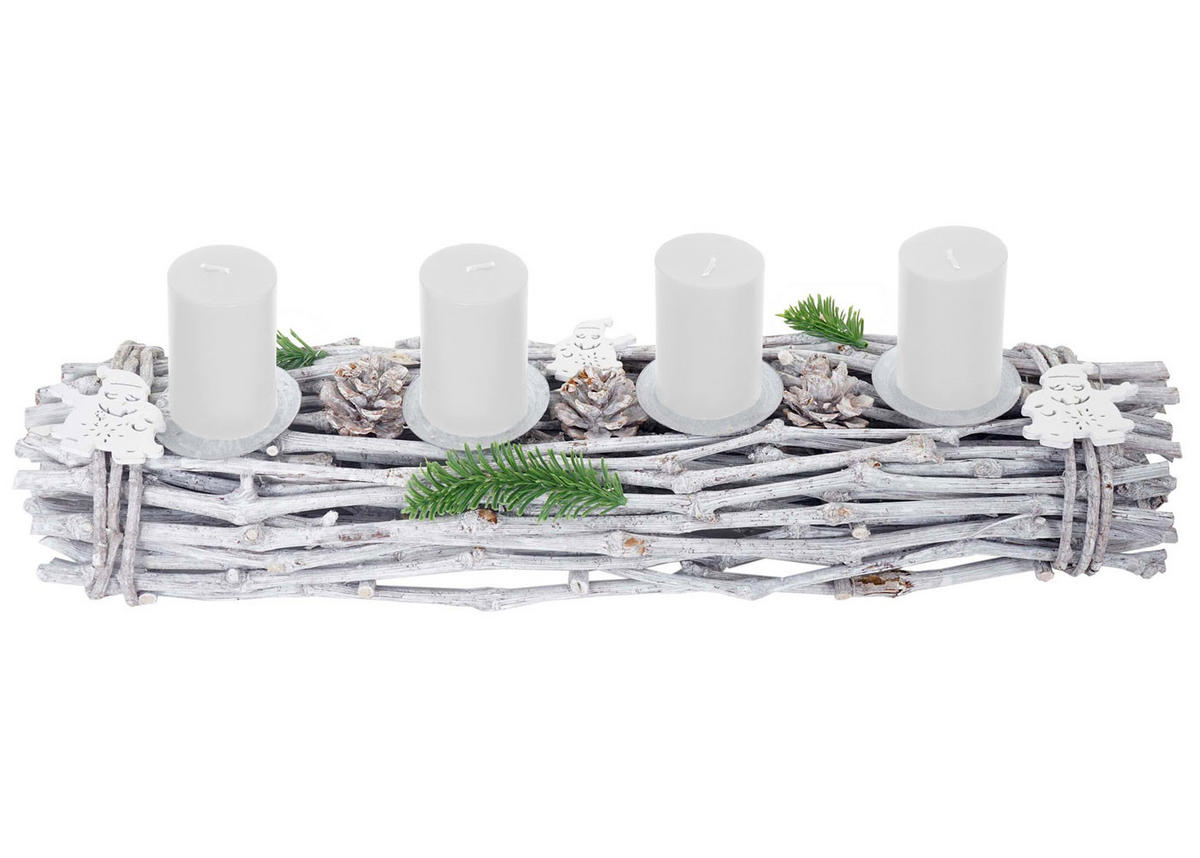 ADVENTSKRANZ LÄNGLICH HOLZ KERZEN WEIß Weiß - Weiß, Holz (9cm) - MCW