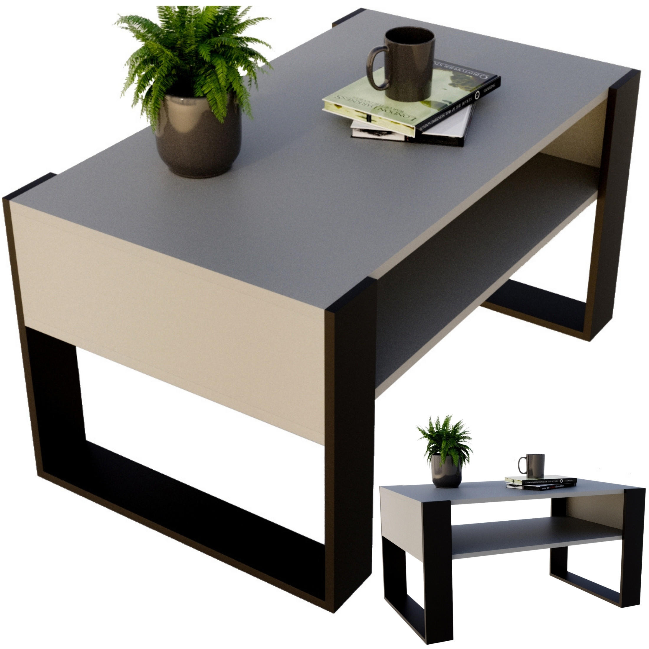 COUCHTISCH Holzwerkstoff rechteckig stabil Dunkelgrau 45/53,6/92cm - Dunkelgrau/Schwarz, Holzwerkstoff (53.6/92/45cm) - CraftPAK